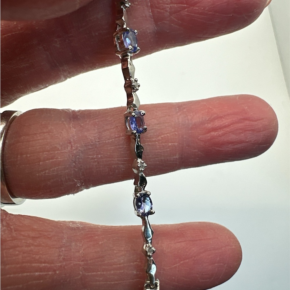 Elegant Women's 14K White Gold over Sterling Silver Tanzanite Diamond Bracelet